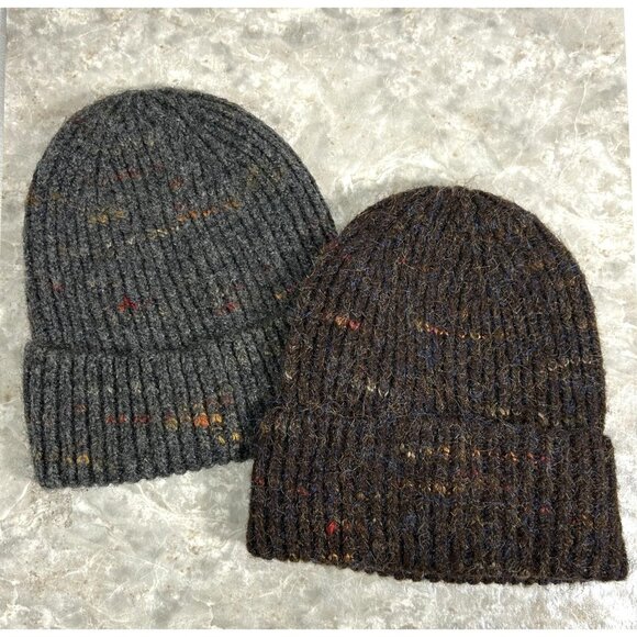 Set of 2 Multicolor Knit Beanie Caps - One Size - Picture 1 of 5
